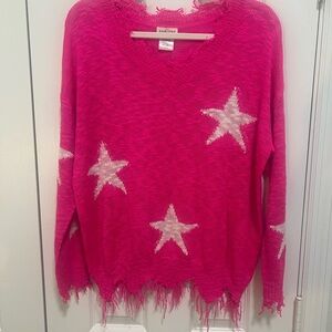 Main Strip Pink and White V-Neck Sweater